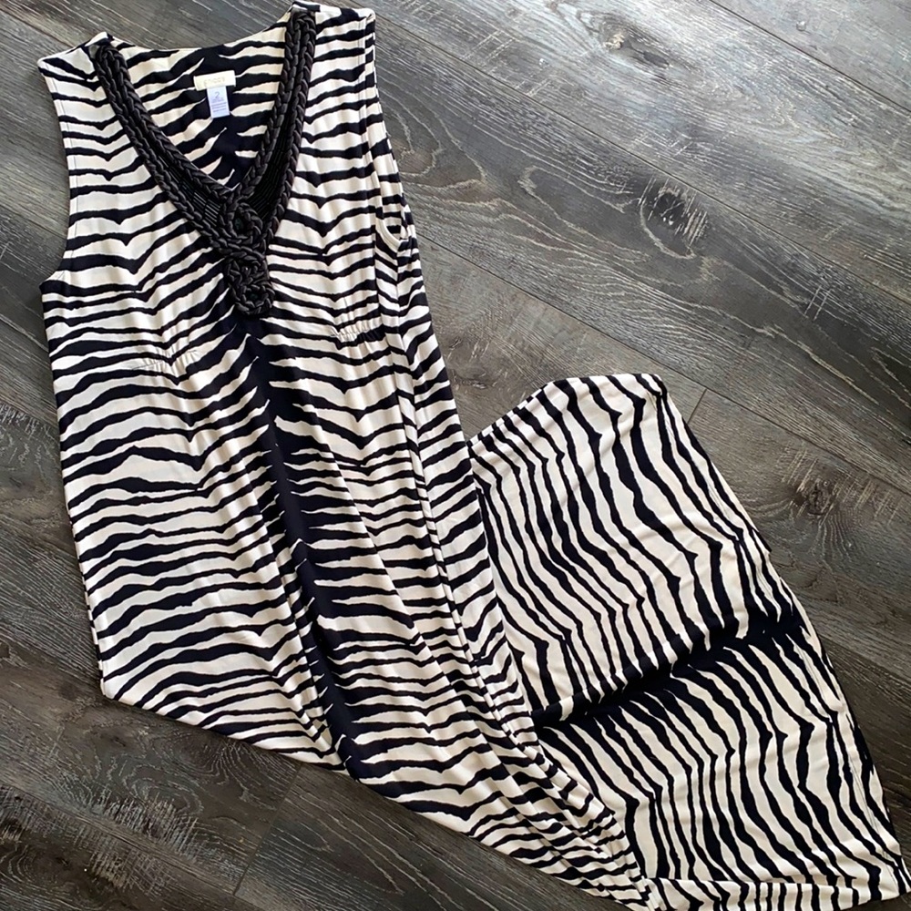 Chico's Black & White Zebra-Print Maxi Dress with Braided V-Neck